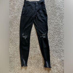 High Rise Distressed Black Denim